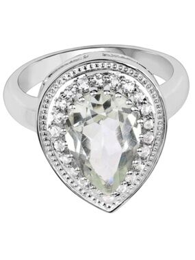 3 Carat Amethyst Teardrop Topaz Ring Pear Round Cut Rhodium Sterling Silver NWT